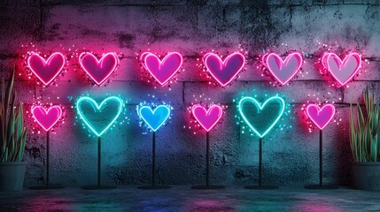 Creative Valentines GIF with vibrant floating neon hearts and sparkling particles, ideal for announcing a limited time discount