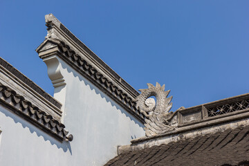 Detail of the roof of the temple in east zone Wuzhen, China
