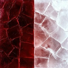 Fototapeta premium Red and white cracked ice texture background.
