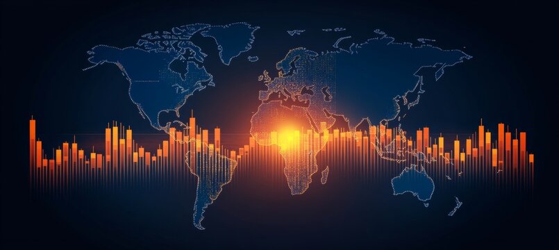 Global Stock Market Trends Abstract Financial Data Visualization With Glowing Candlestick Chart