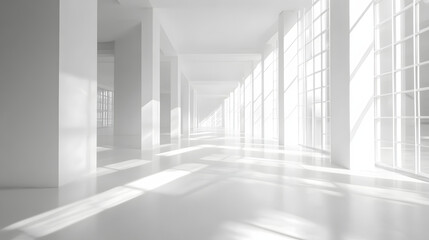 Futuristic architecture interior design featuring an empty corridor with large windows