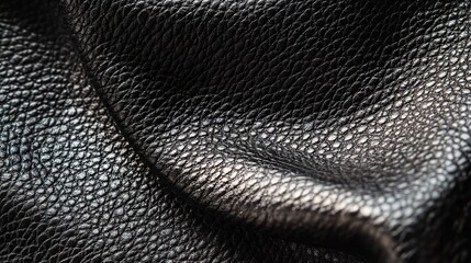 Black leather texture, draped, studio, close-up, background blur, fabric design