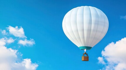 Naklejka premium White Hot Air Balloon Soaring Above Blue Sky with Clouds