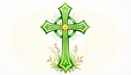 Celtic cross design with flowers on light background