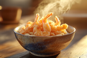 Golden tempura udon with steaming broth