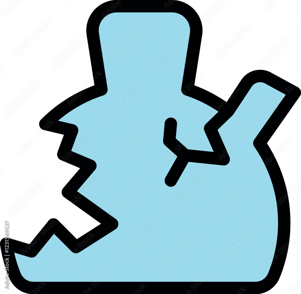 Wall mural Light blue broken teapot, simple icon of a damaged kitchenware, isolated vector illustration