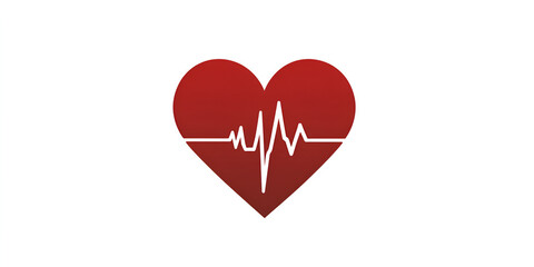 Heartbeat of Life: A vibrant red heart, pulsating with life, as a steady heartbeat line in white graphic design underscores the powerful symbol of love, health, and vitality.