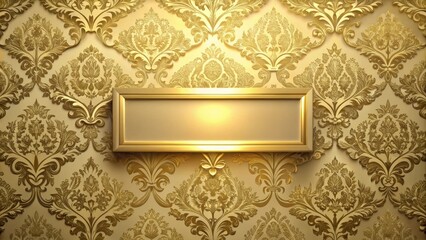 Elegant Golden Frame on Ornate Damask Wallpaper Background