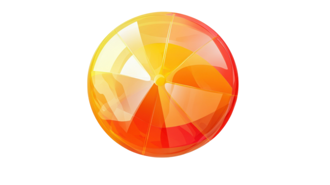 Round orange and yellow beach umbrella rotating on transparent background
