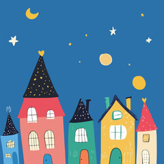Fototapeta premium Whimsical Nighttime Village