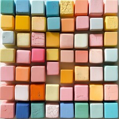 A vibrant collection of colorful wooden cubes arranged neatly on a white background, ideal for children's toys, educational purposes, or artistic inspiration.