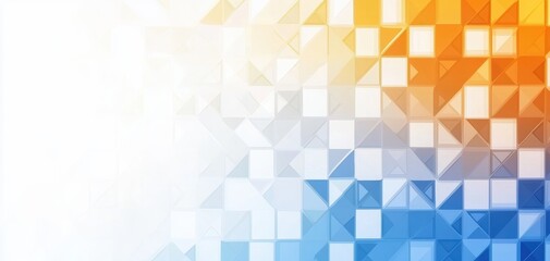 Mosaic-like pixel pattern with a smooth gradient from yellow to blue, featuring random colorful square placements for a playful design