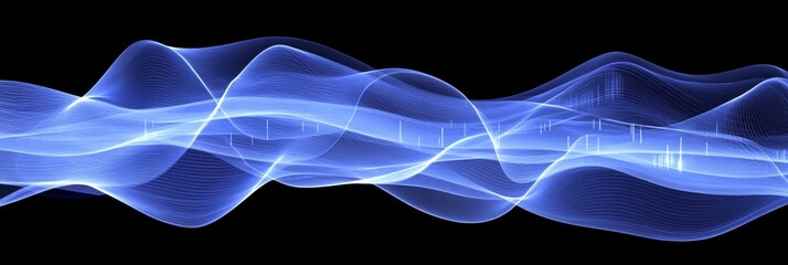 Abstract Flowing Blue Light Waves on Black Background futuristic digital circuits Background