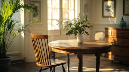 Elegant and tidy wooden furniture against a white background, set in a home interior
