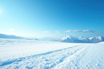 A blanket of snow covers the ground in a vast blue expanse, landscape, serenity