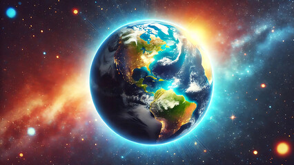 Fototapeta premium planet Earth with detailed continents and oceans, set against a bright space background. 