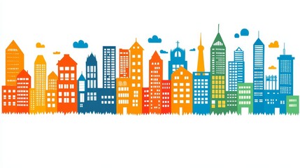 Vibrant Colorful Cityscape Skyline Illustration of Urban Architecture