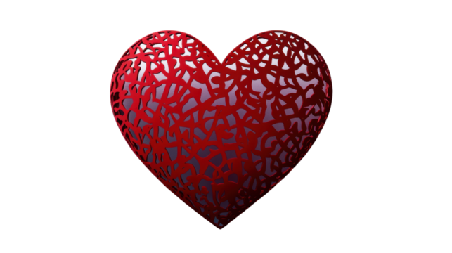 Red filigree heart showing love and romance on transparent background