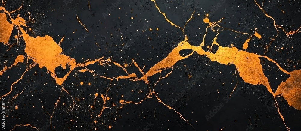 Poster elegant black banner showcasing a striking orange gold marble texture with dynamic lines and a muted