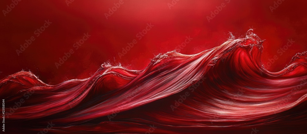 Aufkleber Elegant red satin drape forms graceful waves against a deep red backdrop highlighting the luxurious texture and fluid movement of the fabric.