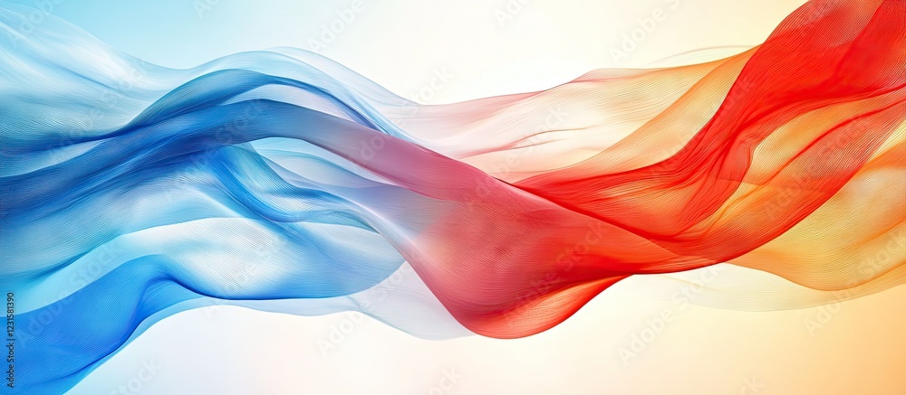 Leinwandbilder Abstract wave pattern in blue, red, and white, flowing diagonally across a soft gradient background, symbolizing national identity and unity.