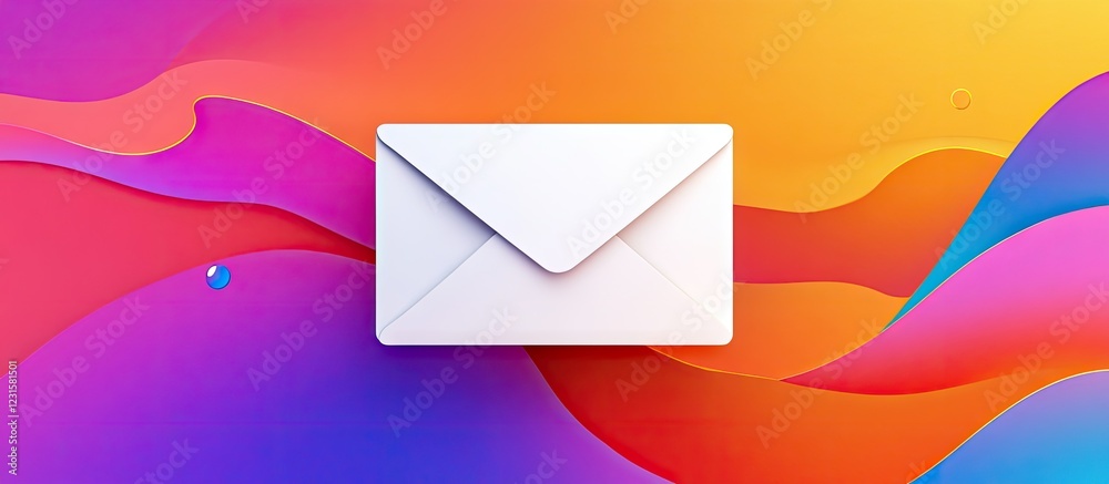 Aufkleber White paper envelope centrally placed on vibrant orange and pink abstract background highlighting simplicity and versatility with smooth flowing patterns