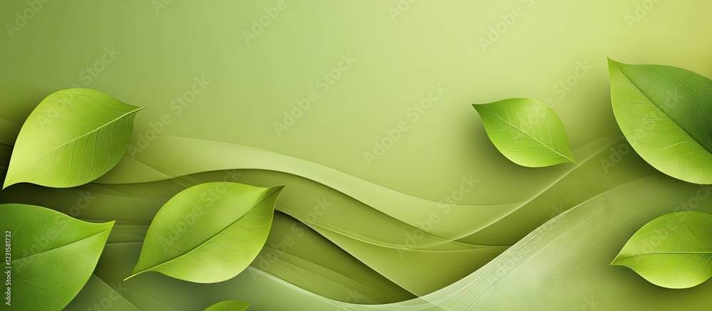 Poster Serene abstract green leaf background with soft curves and vibrant green hues, ideal for digital or print projects, evoking nature's tranquility.