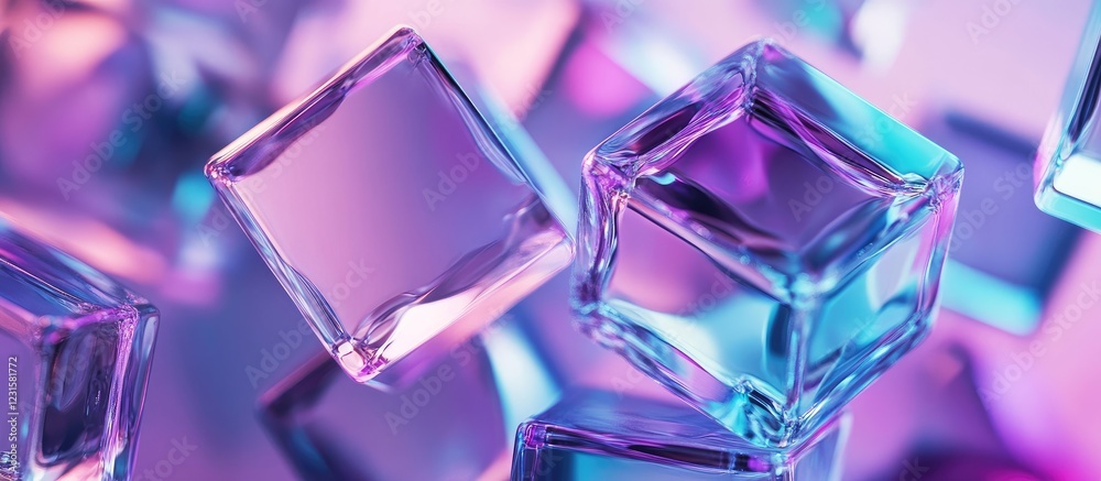 Leinwandbilder vibrant abstract image featuring translucent ice cubes in shades of purple and blue against a blurre