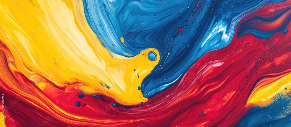 Poster vivid swirl of yellow red and blue ink textures blending harmoniously with smooth transitions perfec