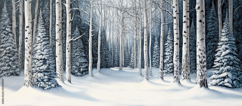 Aufkleber majestic snow-covered fir trees stand tall against a serene white landscape with soft shadows and tr