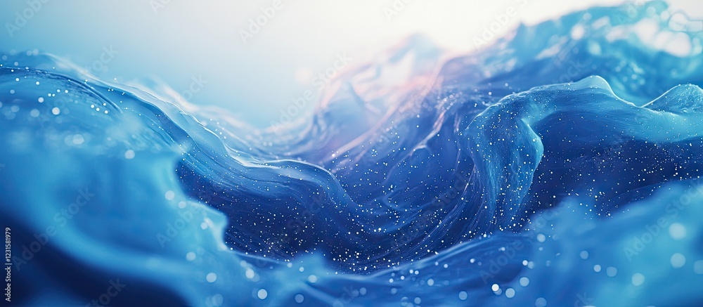 Fototapete vivid blue waves cascading in an abstract style with shimmering particle highlights set against a so