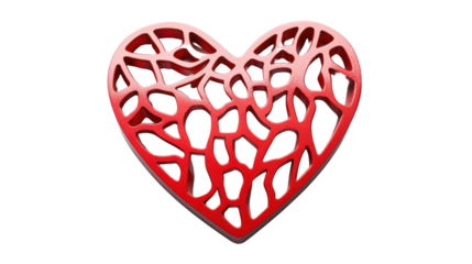 Red heart with abstract pattern representing love and connection on transparent background