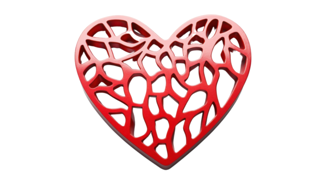 Red heart with abstract pattern representing love and connection on transparent background