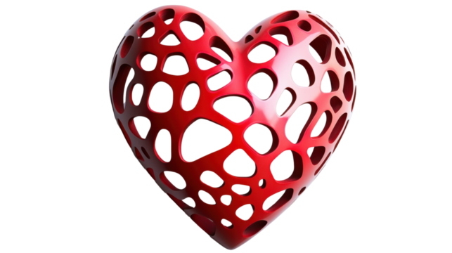 Red heart representing love and showing transparent background