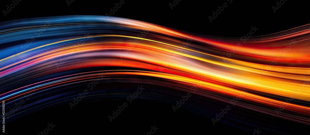 Poster dynamic swirls of vibrant neon colors in orange, blue, and red create a mesmerizing abstract light m