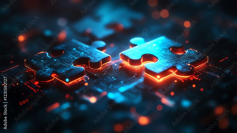 Poster Two interlocking puzzle pieces symbolizing API integration