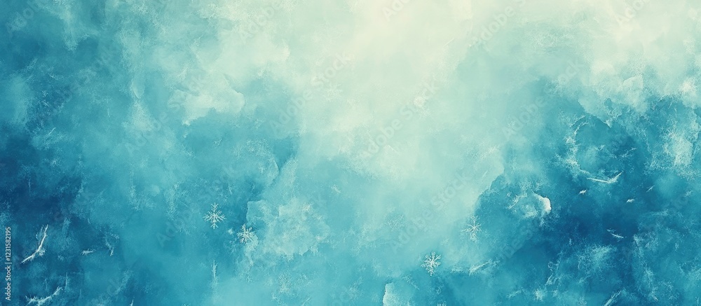 Poster luminous abstract winter background in soft blue and white hues features watercolor snowflakes float