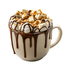 S'mores Mug Cake with Hot Chocolate and Marshmallows Isolated on Transparent Background