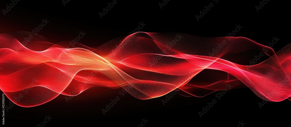 Aufkleber Neon red holographic wave on black background with fluid ripples conveying dark magic themes ideal for modern abstract design applications