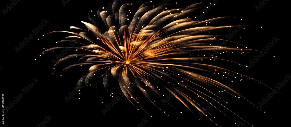 Poster elegant golden fireworks burst against a black background, creating a stunning display of joy and ex