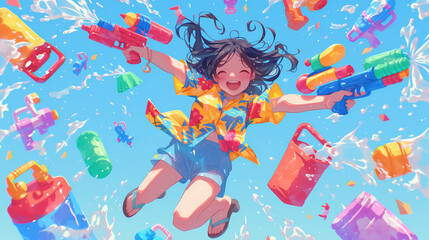 Songkran Splash: Joyful Water Gun Fun