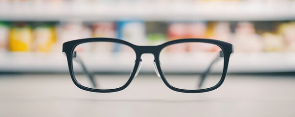 cost living groceries concept. Glasses on a table with a blurred colorful background.