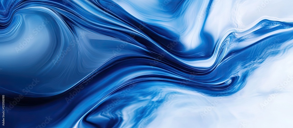 Poster abstract blue and white fluid art swirl with vibrant shades of deep and light blue creating a dynami