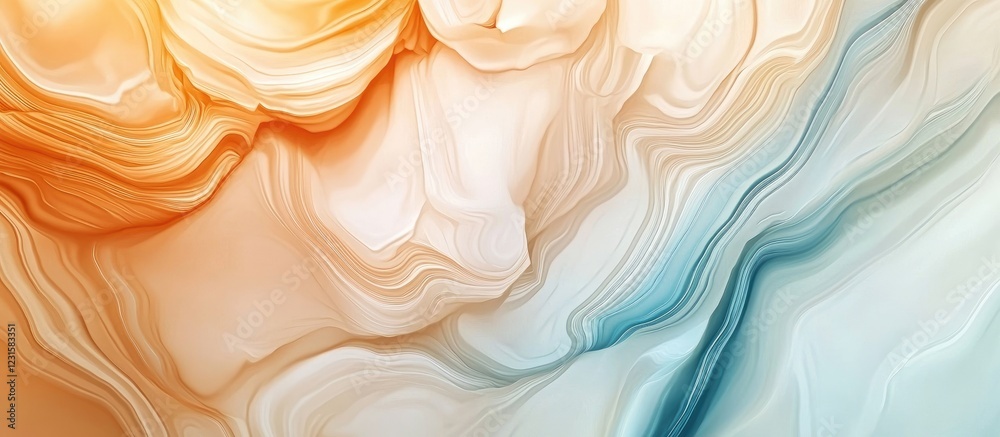 Poster elegant marble swirls blend soft peach hues and cool blue tones creating flowing shapes and gentle p