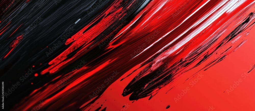 Poster dynamic red and black paint stroke abstract illustration with bold brush technique, showcasing vivid