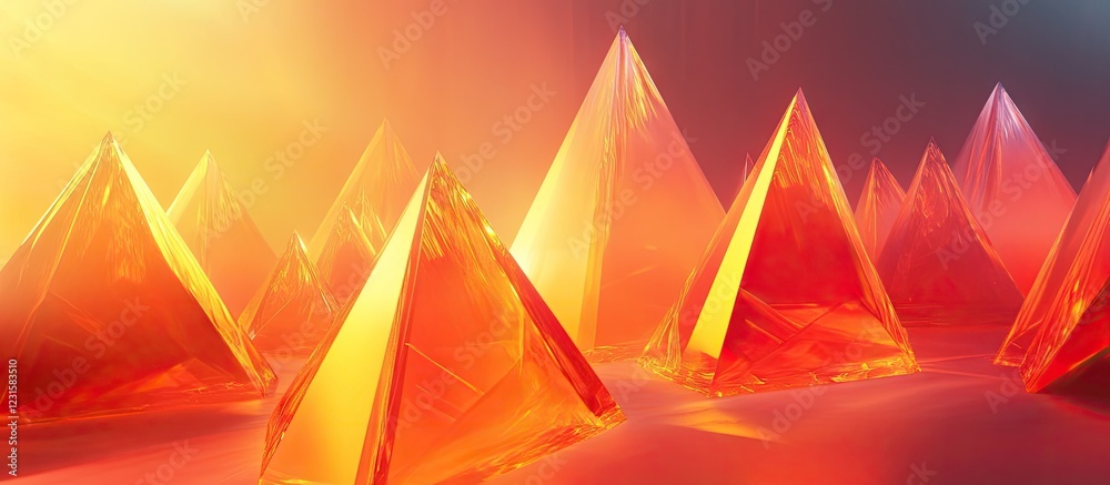 Aufkleber luminous orange pyramids rise in a dreamy scene, reflecting ethereal light and evoking a magical fai