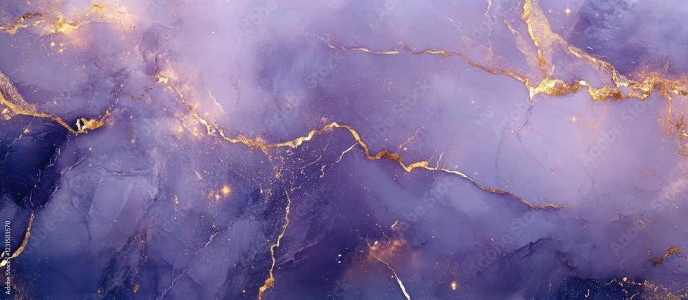 Poster elegant abstract purple and blue marble texture with golden veins and shimmering gold highlights on 