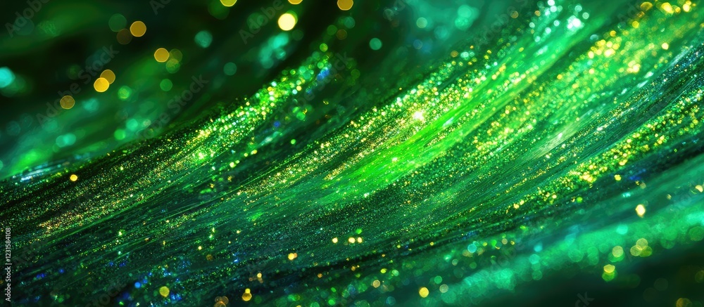 Fototapete vibrant green abstract waves shimmering with golden and blue highlights creating a mesmerizing depth
