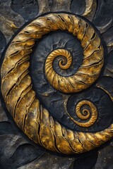 Obraz premium a postcard with an intricate golden spiral pattern on a matte black surface, hypnotic and luxurious. 
