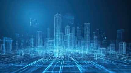 Futuristic Cityscape Digital Wireframe Model Design